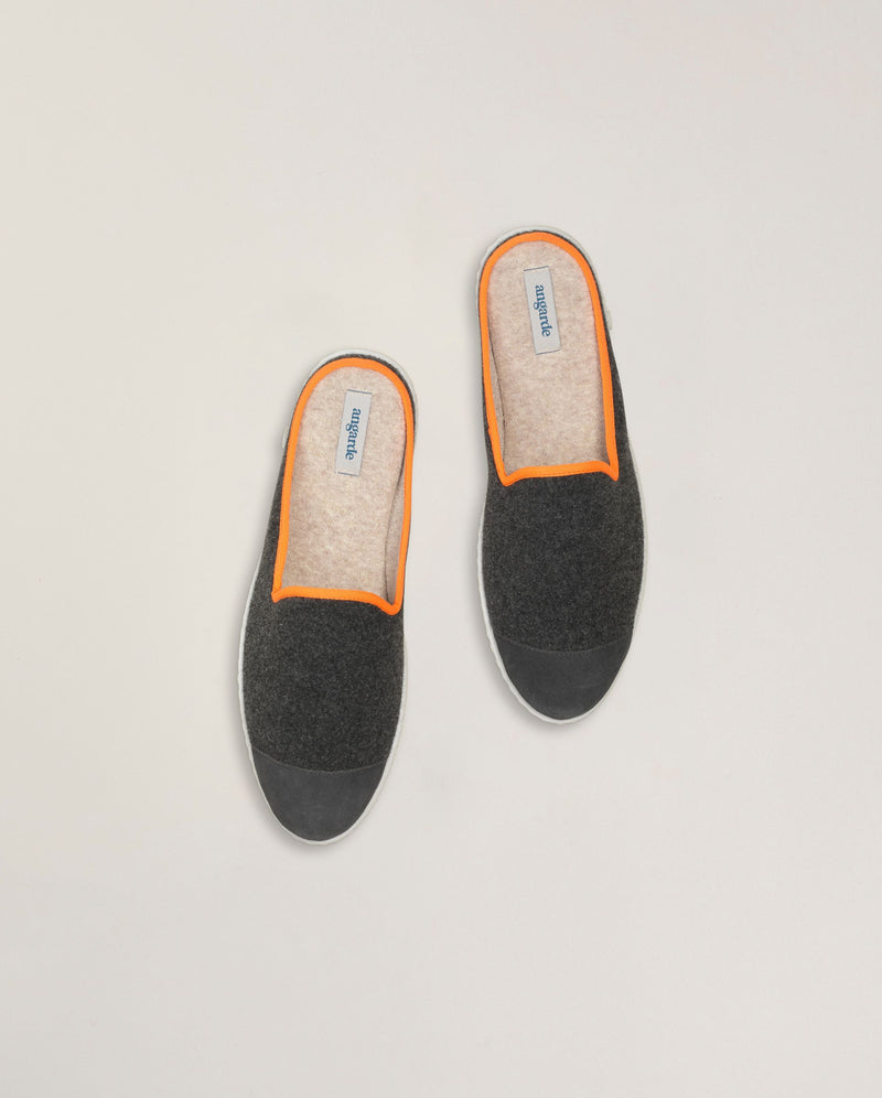 Mule homme laine, gris orange fluo Angarde packshot haut