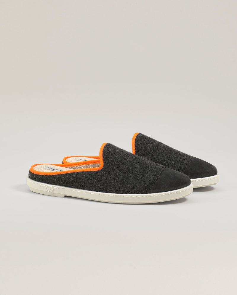 Mule homme laine, gris orange fluo Angarde packshot profile