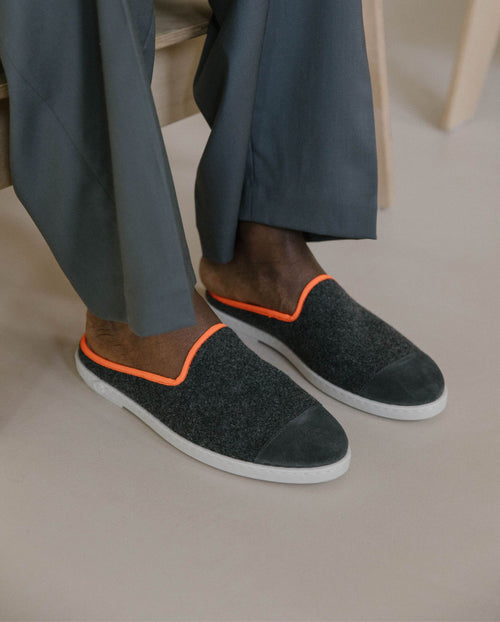 Mule homme laine, gris orange fluo Angarde packshot close up