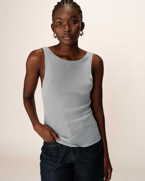 Pagnol Gray Fitted Boat Neck Tank Top