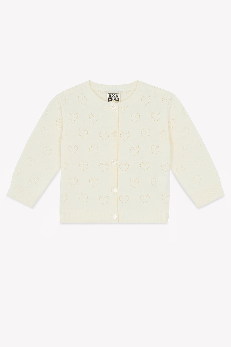 Cardigan - Naissance Beige Cœurs Ajouré