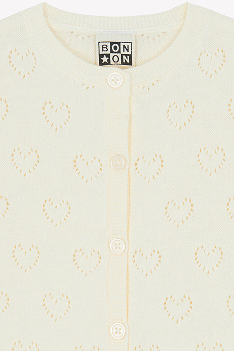 Cardigan - Naissance Beige Cœurs Ajouré