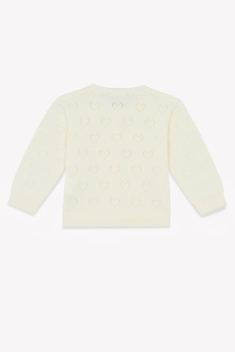 Cardigan - Naissance Beige Cœurs Ajouré