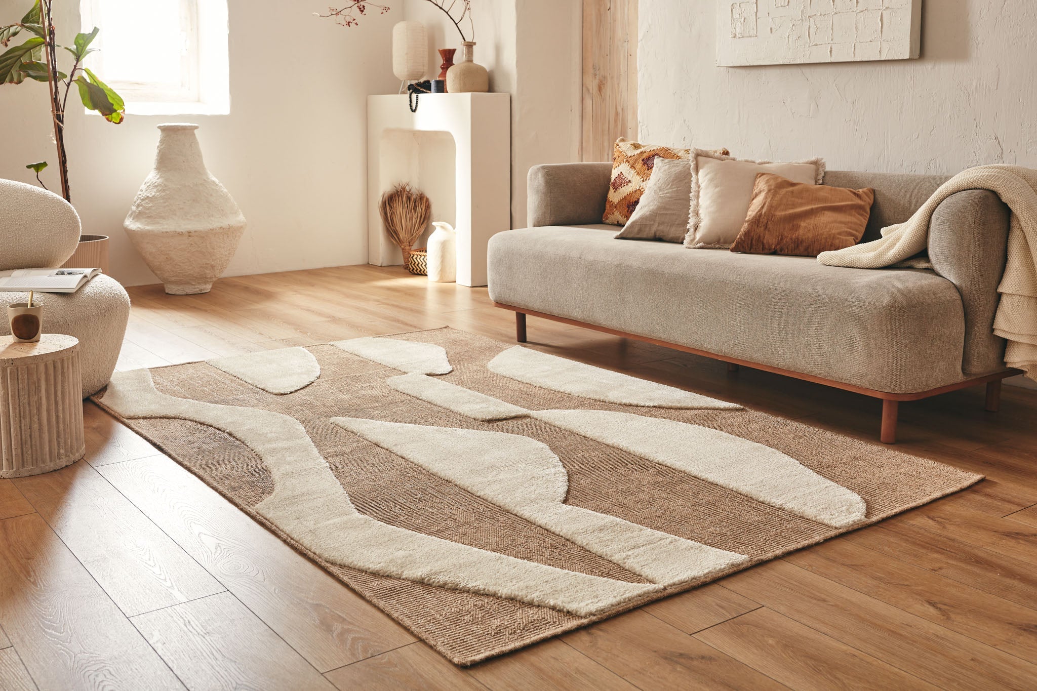 Soft abstract jute look rug: PAL9489BLA PALMA