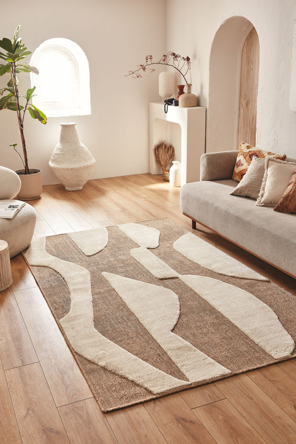 Soft abstract jute look rug: PAL9489BLA PALMA