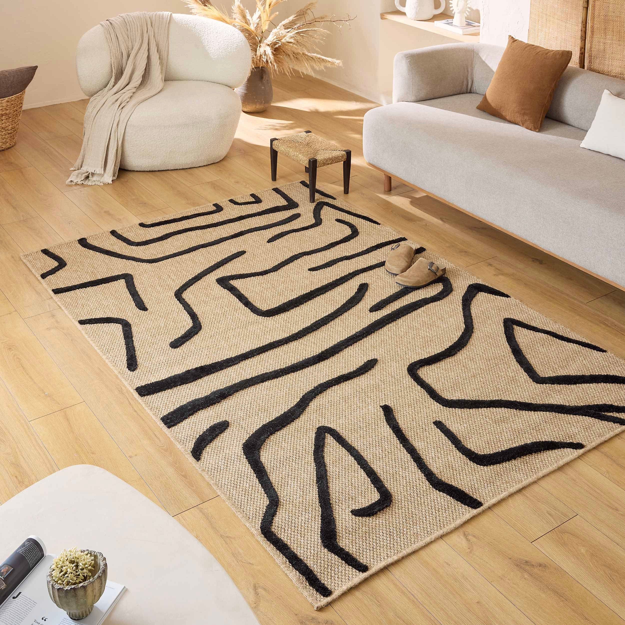 Alfombra Palma 9490 - Estampado Gráfico - Negro - Interior