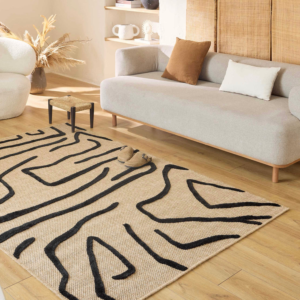Alfombra Palma 9490 - Estampado Gráfico - Negro - Interior