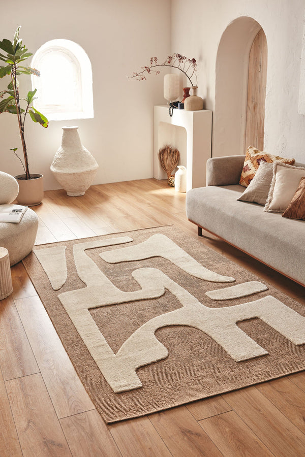 Alfombra rústica con relieve beige: PAL9491BLA PALMA