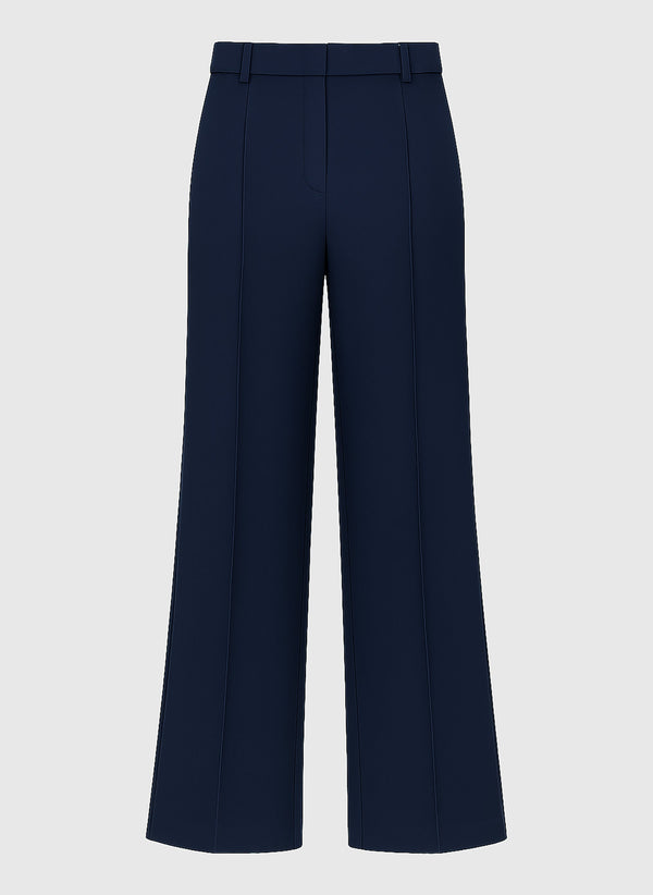 An'ge – Pantalon Palao Marine, pantalon large bleu marine avec des plis sur le devant