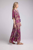 Vestido Largo de Manga Tres Cuartos - Fucsia