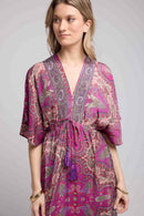 Vestido Largo de Manga Tres Cuartos - Fucsia