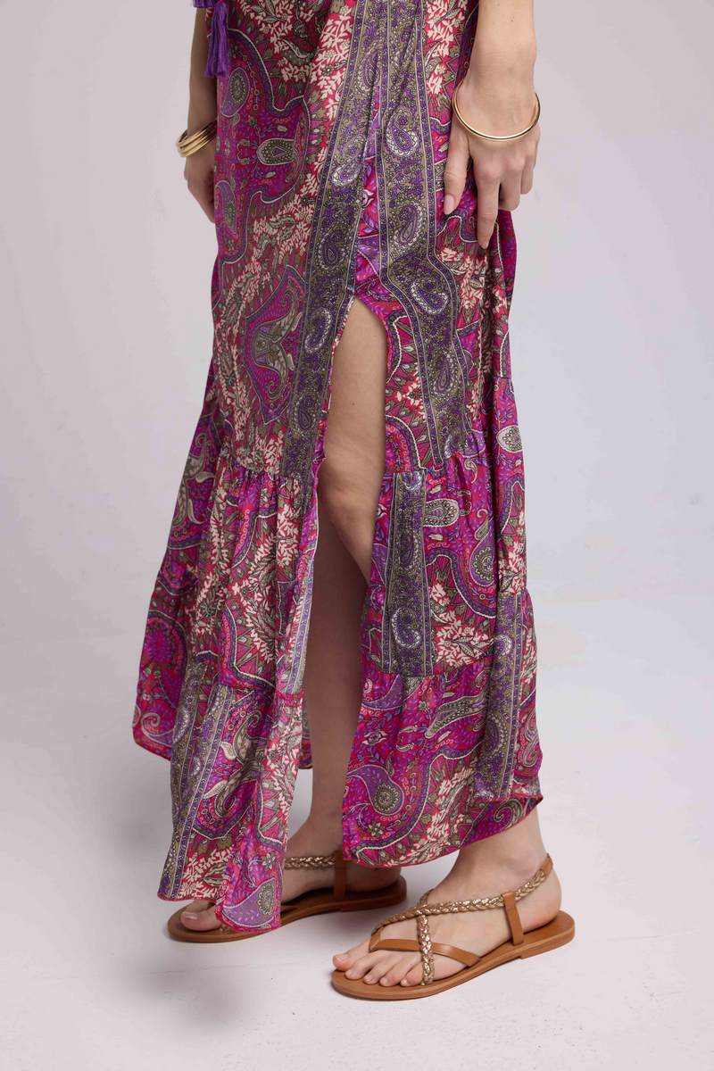 Vestido Largo de Manga Tres Cuartos - Fucsia