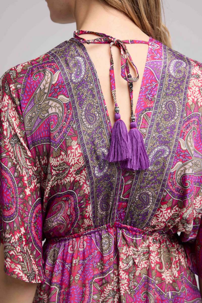 Vestido Largo de Manga Tres Cuartos - Fucsia