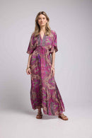 Vestido Largo de Manga Tres Cuartos - Fucsia