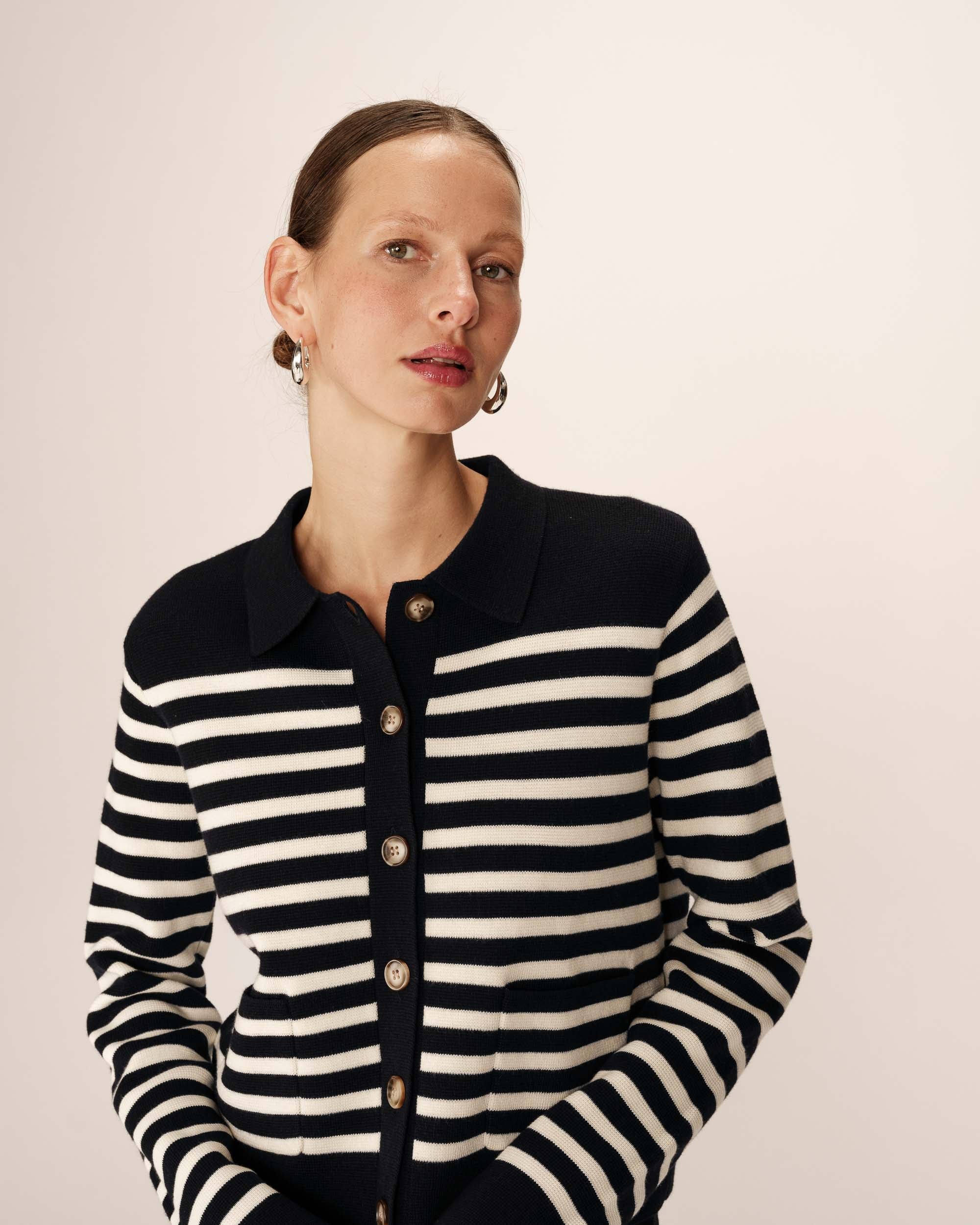 Pam Cardigan - Navy Stripes