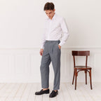 Pantalon À Double Plis En Lin Et Coton Bleu Chiné