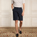 Short En Coton Et Lin Marine
