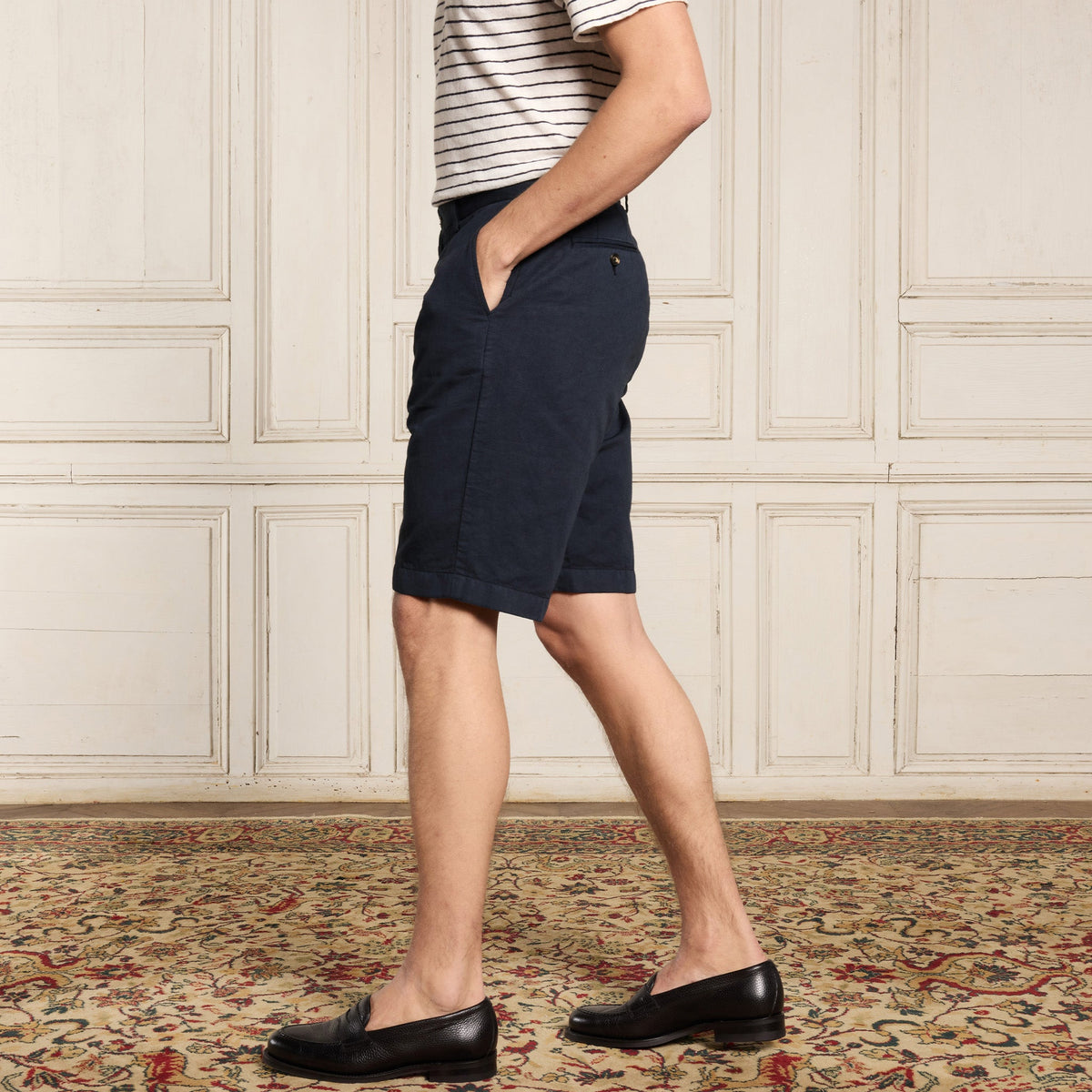 Short En Coton Et Lin Marine