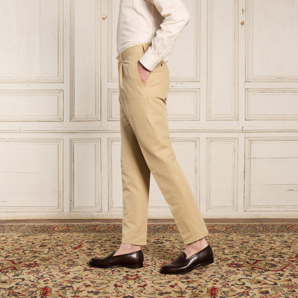 Pantalon À Pince En Coton Et Lin Beige