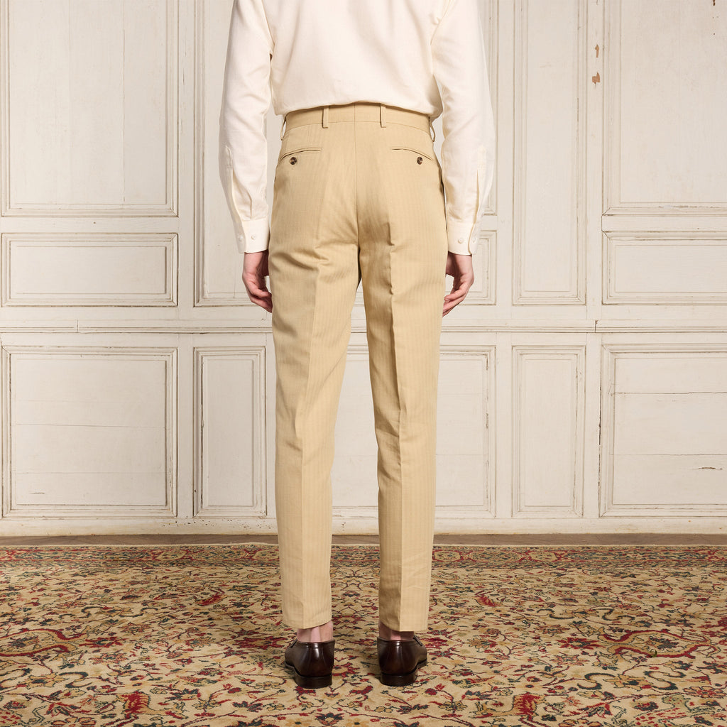 Pantalon À Pince En Coton Et Lin Beige