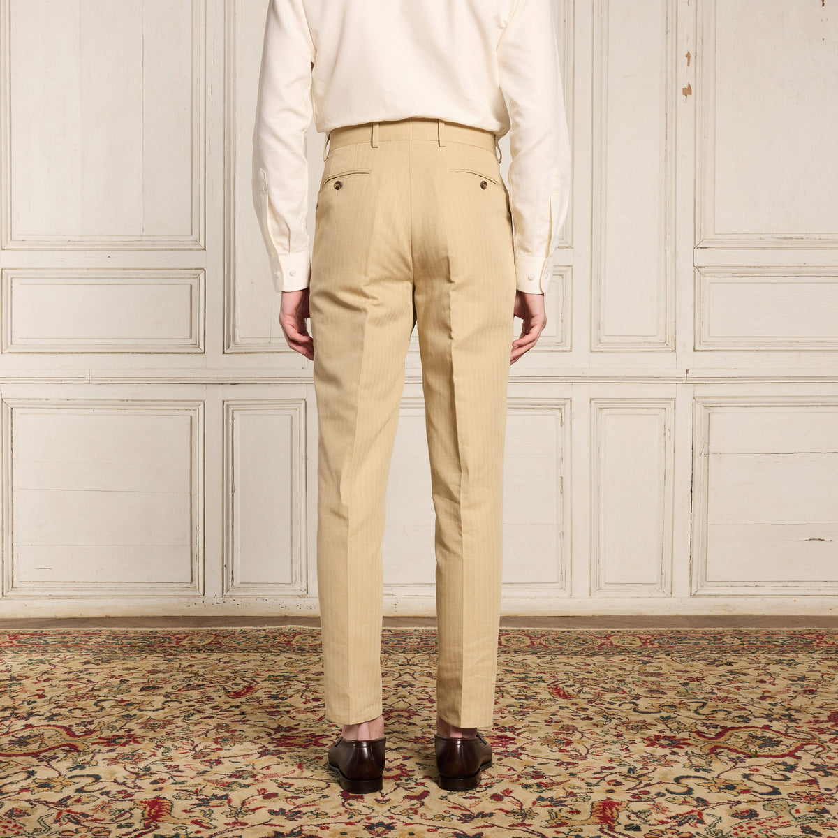 Pantalon À Pince En Coton Et Lin Beige