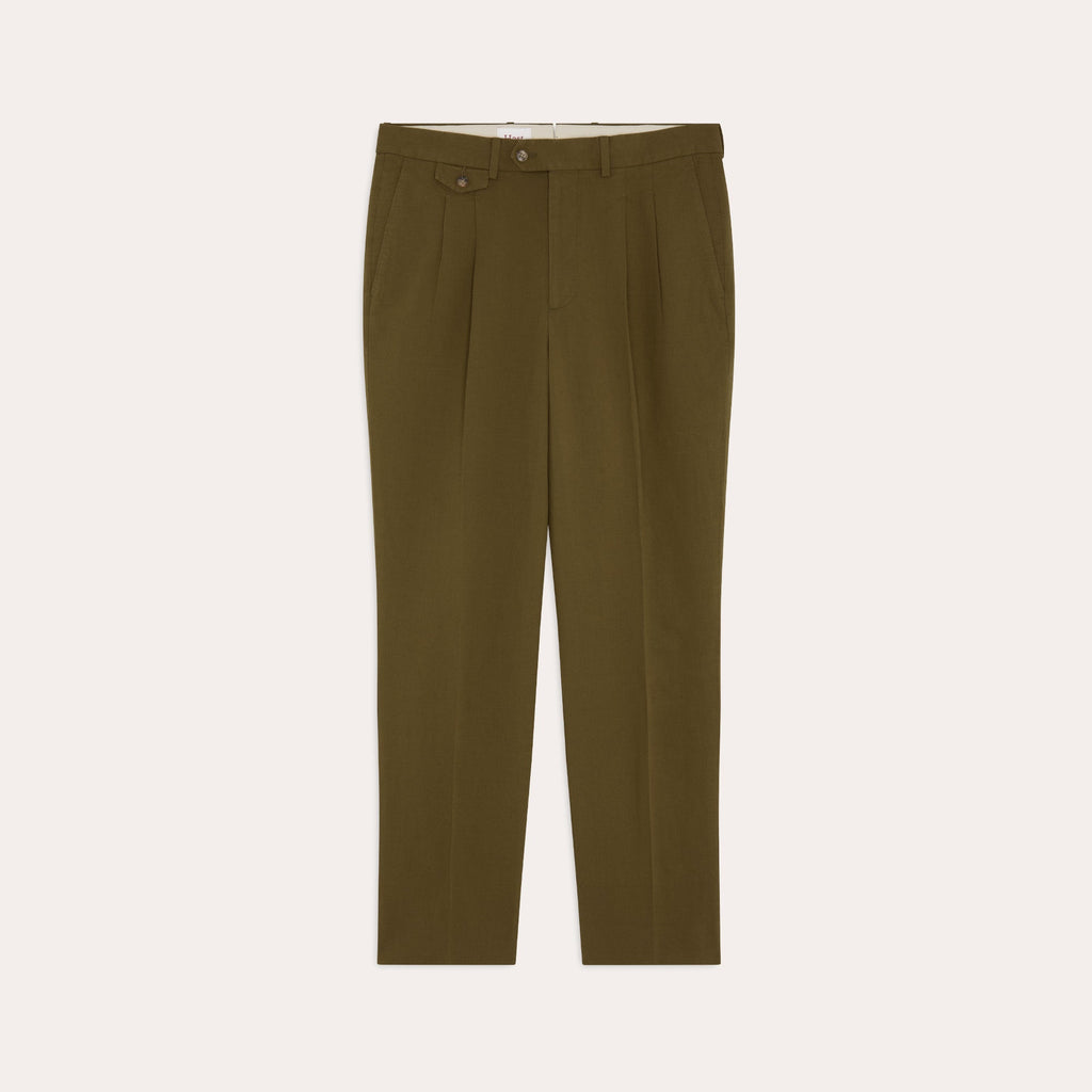 Pantalon À Double Plis En Coton Et Lin Vert