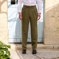 Pantalon À Double Plis En Coton Et Lin Vert