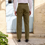 Pantalon À Double Plis En Coton Et Lin Vert