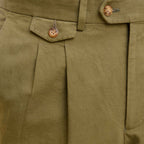 Pantalon À Double Plis En Coton Et Lin Vert
