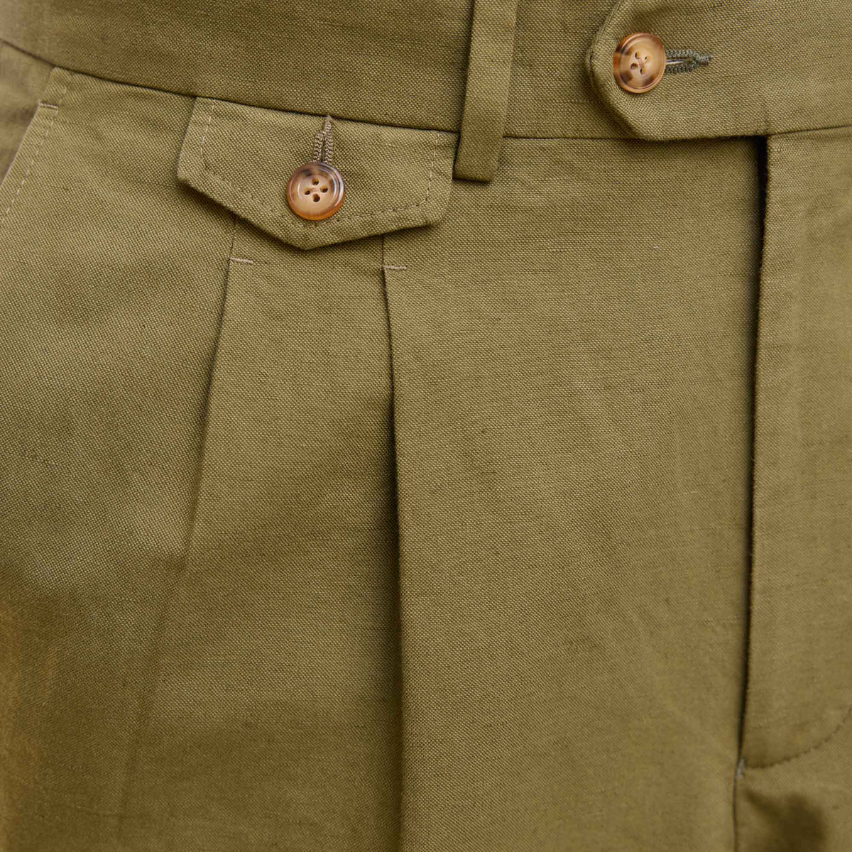 Pantalon À Double Plis En Coton Et Lin Vert