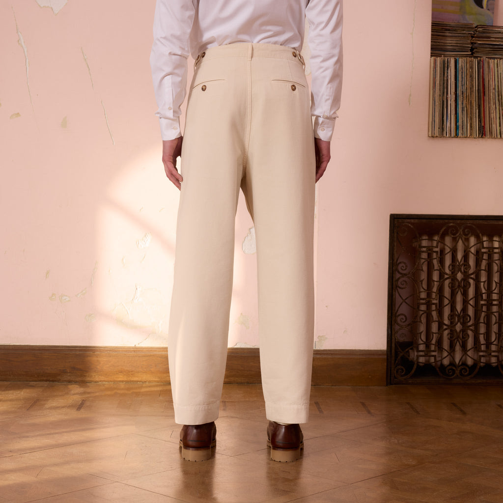 Pantalon Large En Coton Écru