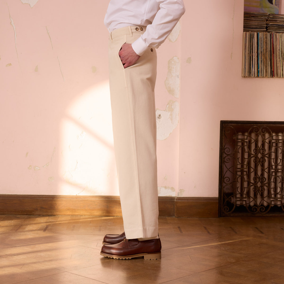 Pantalon Large En Coton Écru