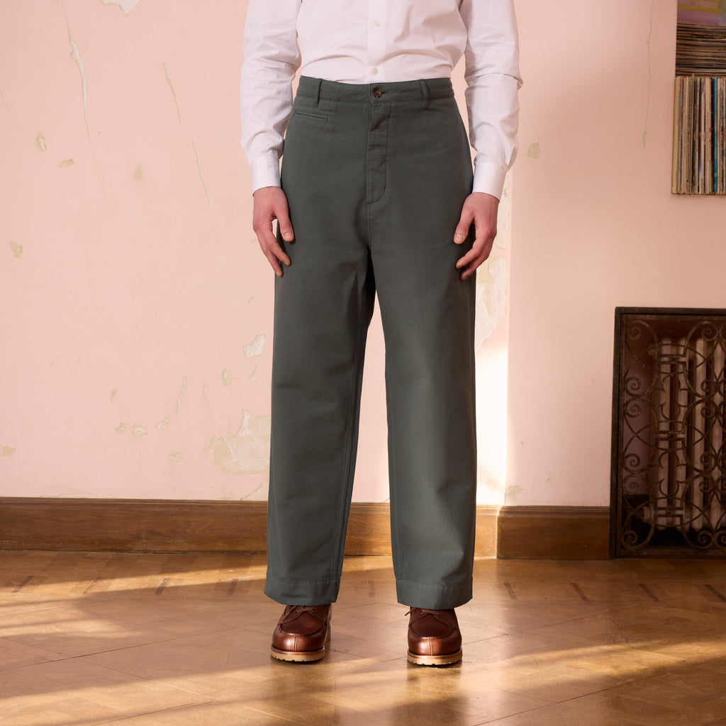 Pantalon Large En Coton Vert
