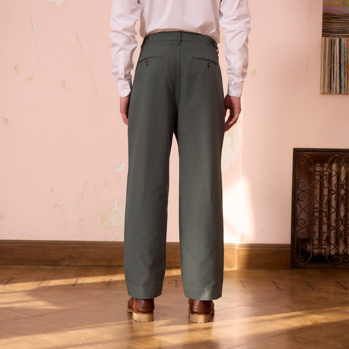 Pantalon Large En Coton Vert