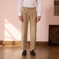 Pantalon À Double Plis En Coton Et Lin Beige