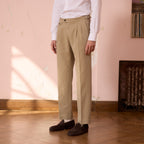 Pantalon À Double Plis En Coton Et Lin Beige