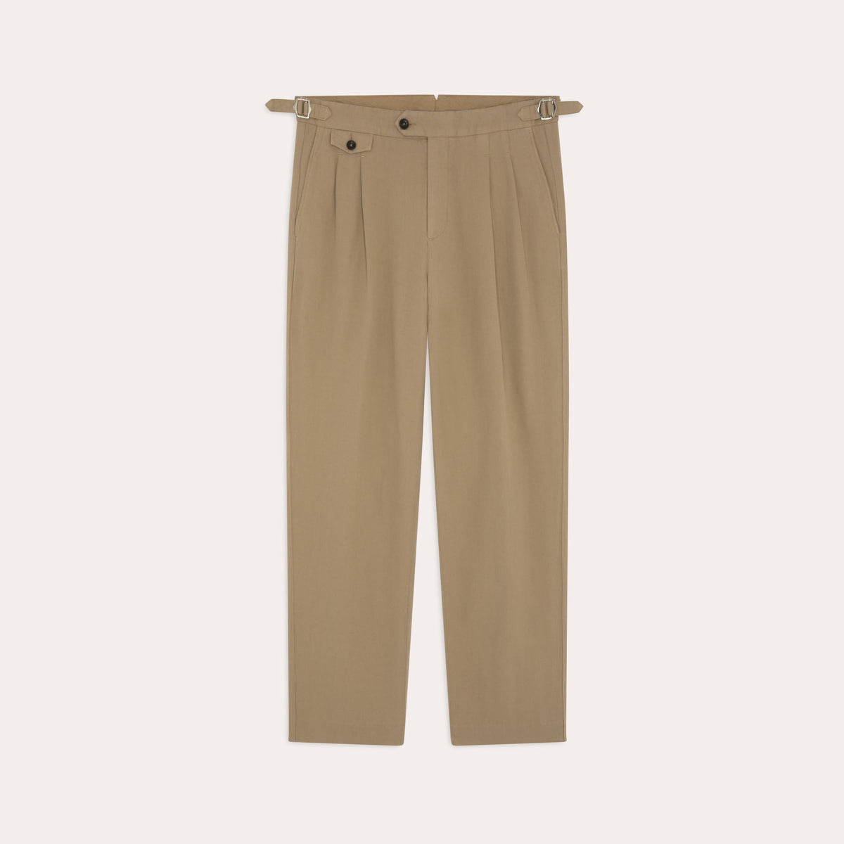 Pantalon À Double Plis En Coton Et Lin Beige