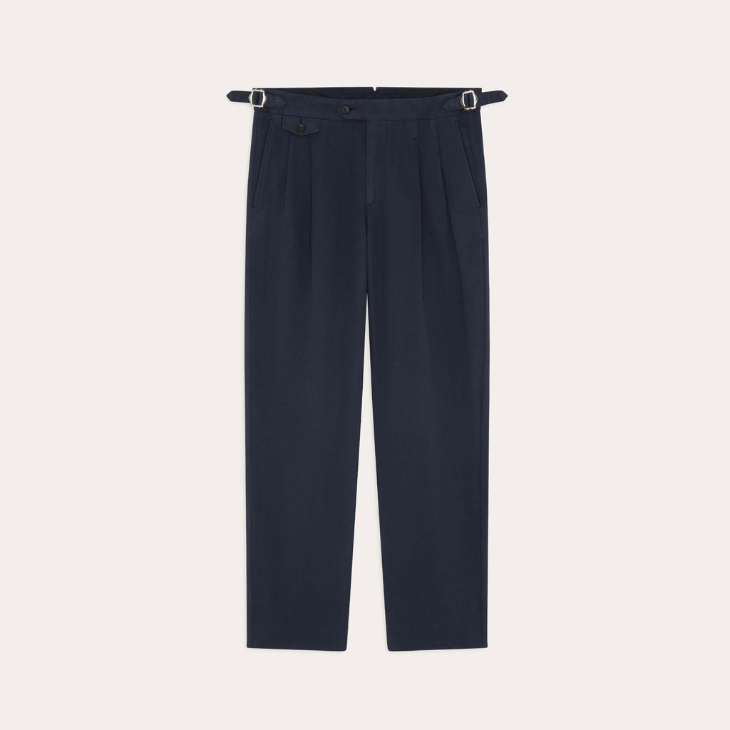 Pantalon À Double Plis En Coton Et Lin Marine