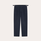 Pantalon À Double Plis En Coton Et Lin Marine
