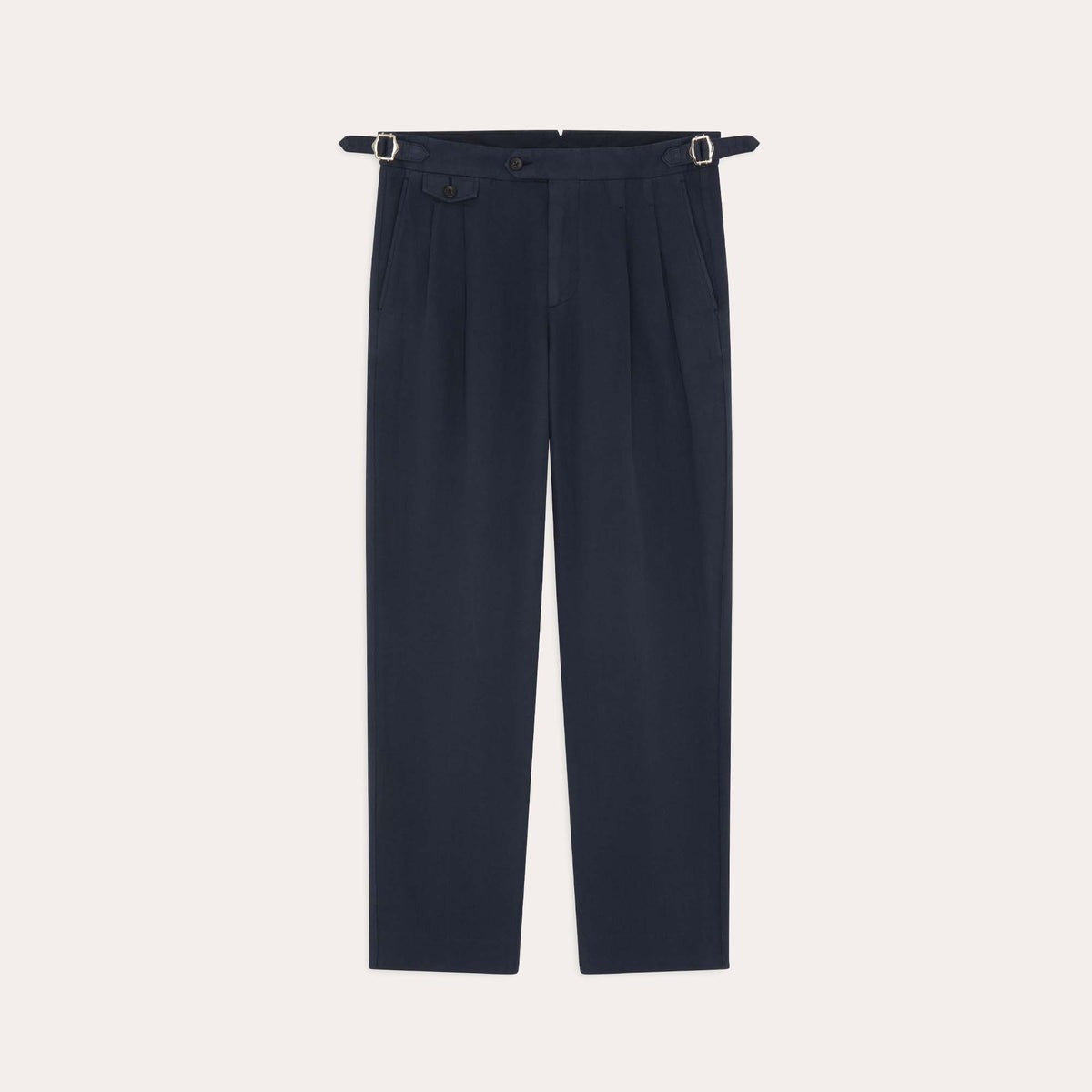 Pantalon À Double Plis En Coton Et Lin Marine