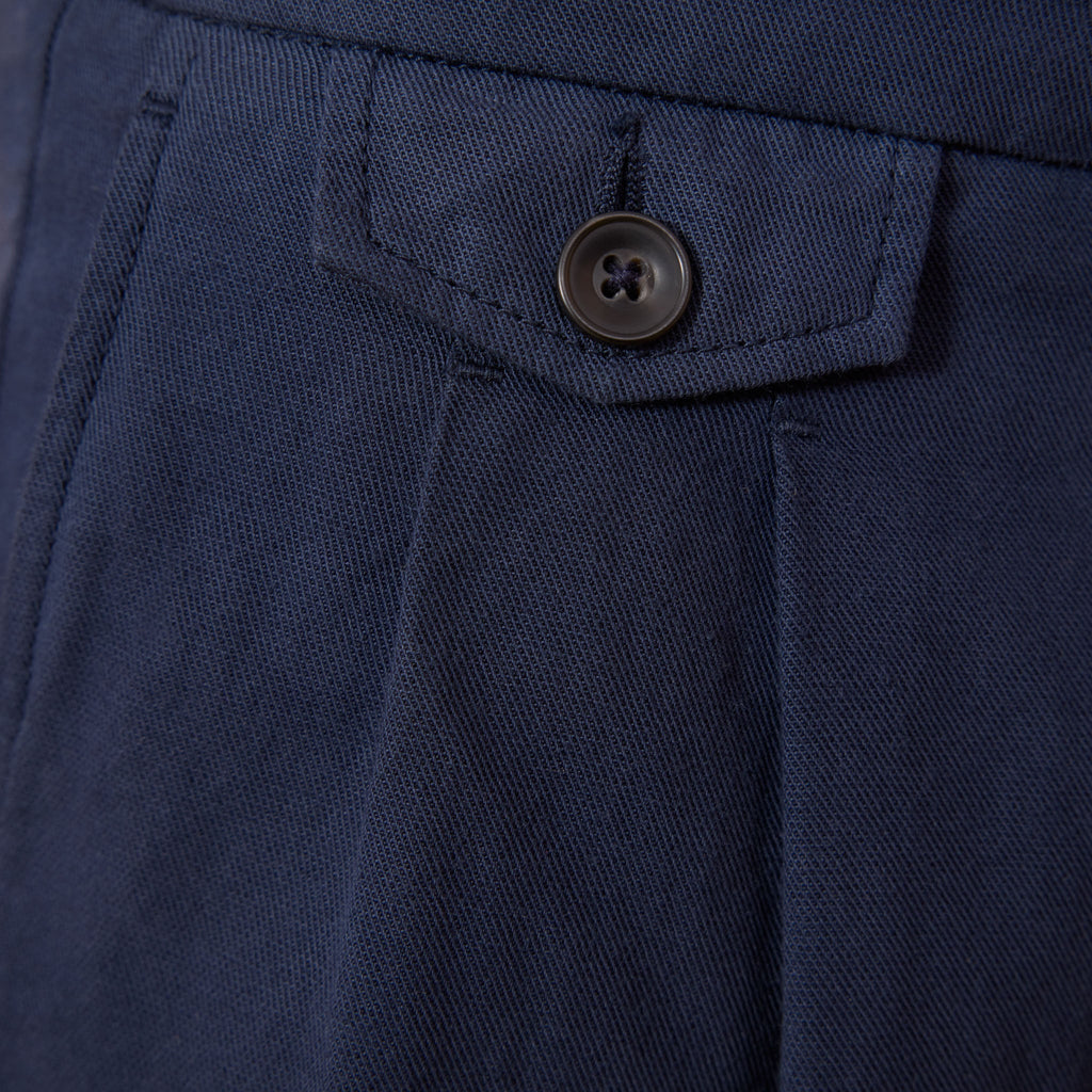 Pantalon À Double Plis En Coton Et Lin Marine