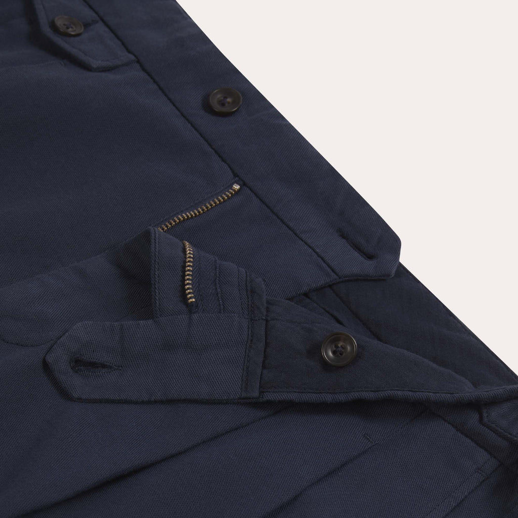 Pantalon À Double Plis En Coton Et Lin Marine