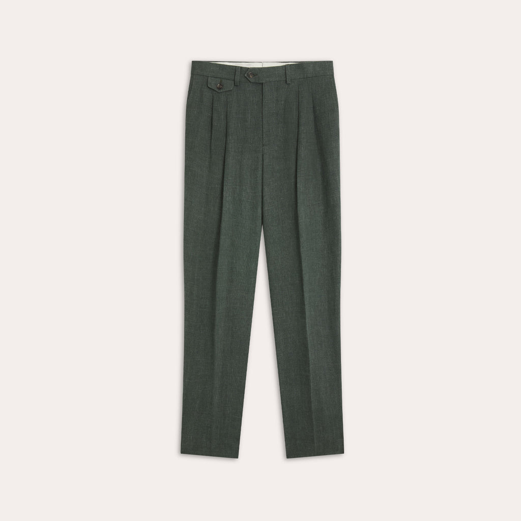 Pantalon À Double Plis En Lin Vert