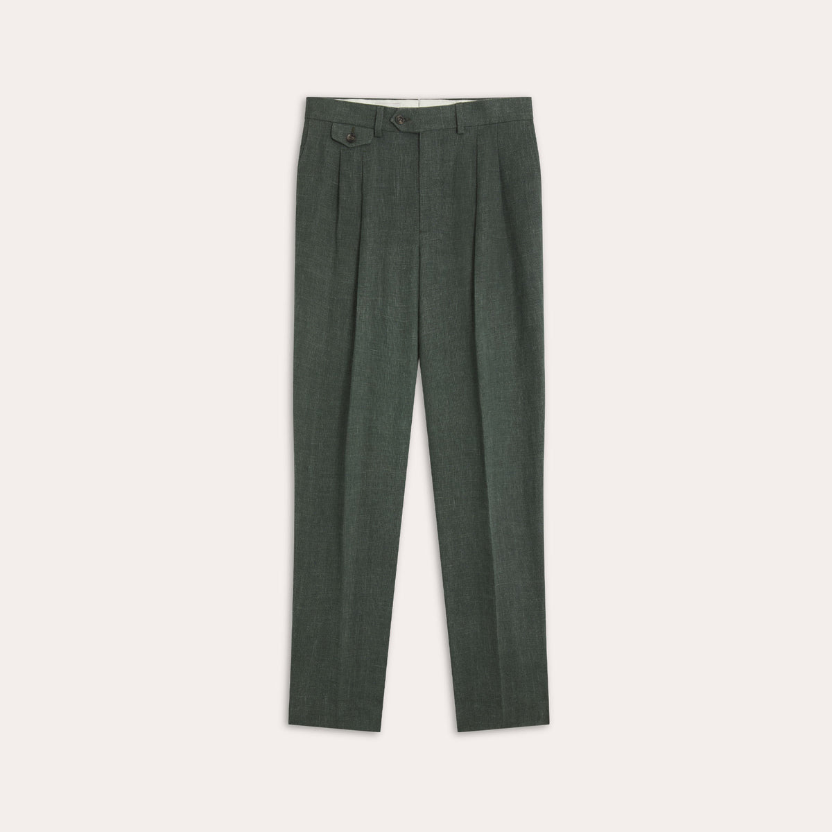 Pantalon À Double Plis En Lin Vert