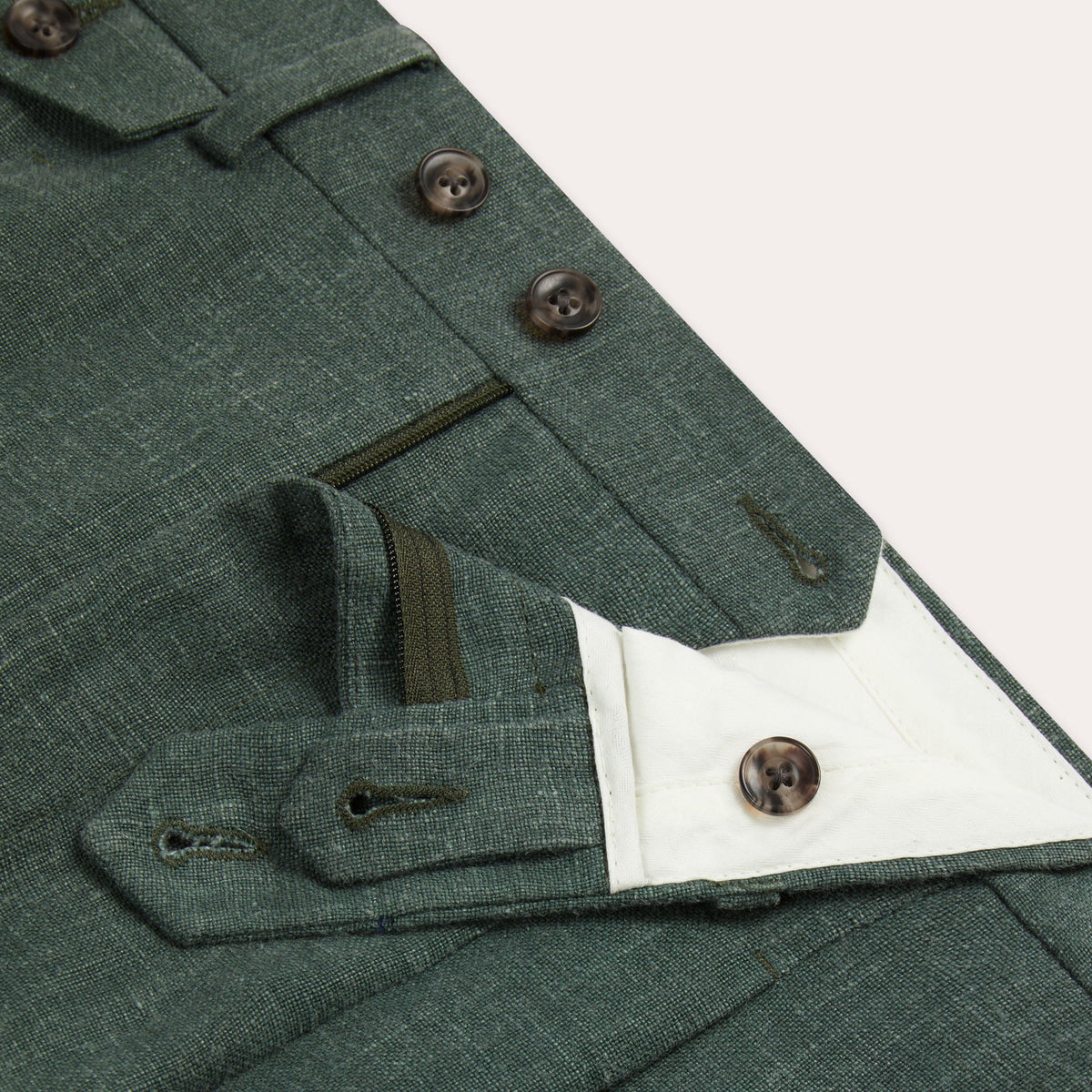 Pantalon À Double Plis En Lin Vert