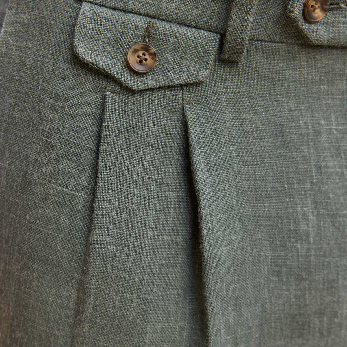 Pantalon À Double Plis En Lin Vert