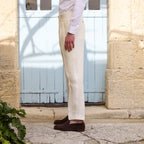 Pantalon À Double Plis En Lin Blanc