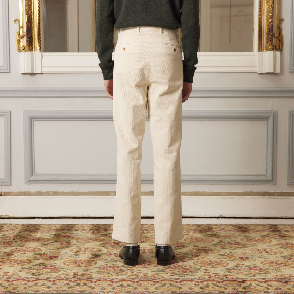 Pantalon À Double Plis En Velours Écru