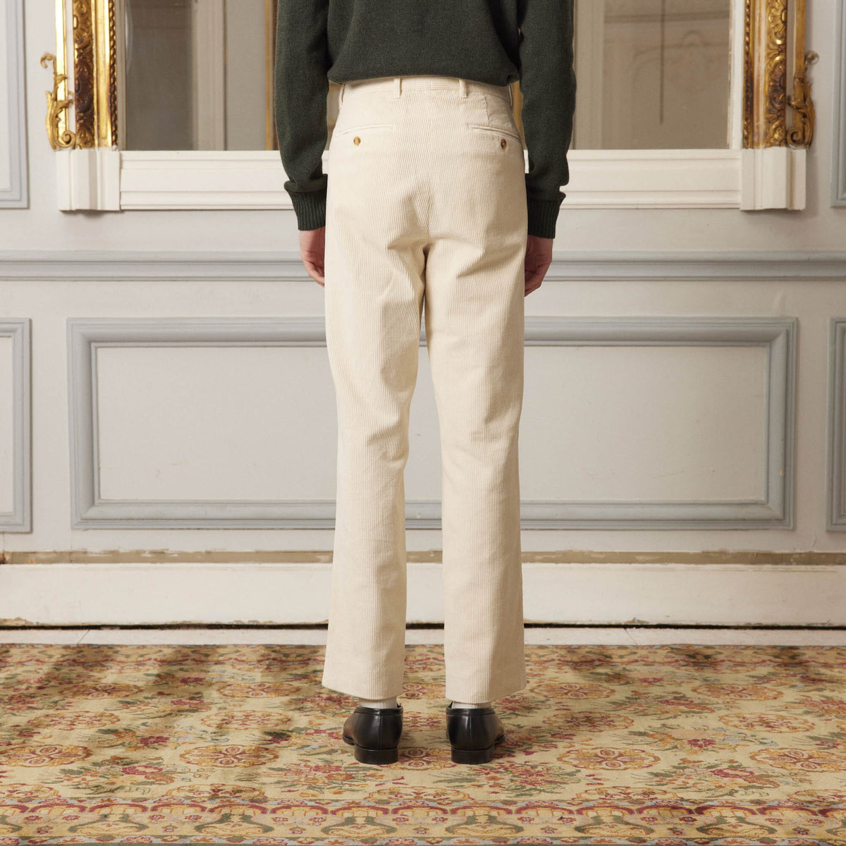 Pantalon À Double Plis En Velours Écru