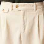 Pantalon À Double Plis En Velours Écru